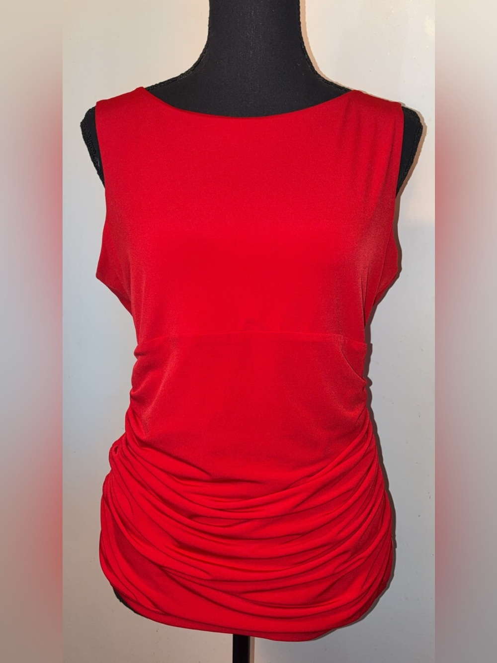 Calvin Klein Red Sleeveless Ruched Bodycon Blouse